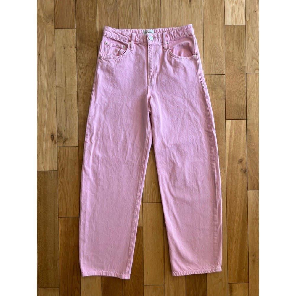 FRAME Long Barrel High Rise Denim Jeans Washed Dusty Pink Wide Leg Womens 26 - Picture 2 of 9